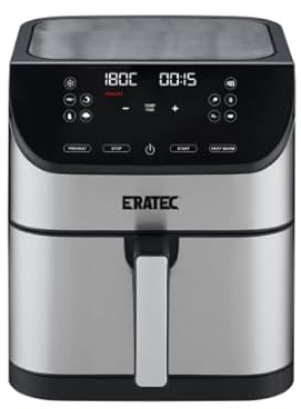 ERATEC AF-66 Freidora de aire caliente XXL 5,5 L 1500W Air Fryer sin aceite Freidora de aire caliente con pantalla LED táctil y 10 programas preestablecidos, función de temporizador para sus platos