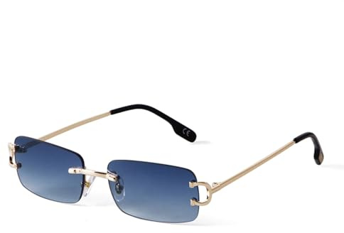 ADEWU Occhiali da sole retrò vintage senza montatura protezione UV rettangolari stretti uomo donna unisex, S