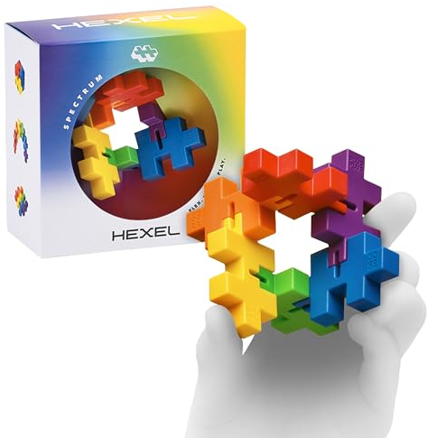 PLUS PLUS 3485 HEXEL, Spektrum, Fidget Toy, Kreativ-Bausteine, geniales Konstruktionsspielzeug, 6 Teile, für Erwachsene und Kinder ab 3 Jahren