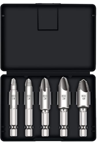 Alicer Schraubenausdreher Set, Schrauben Entferner Set zum Kaputte Schrauben Rausdrehen, HSS 4341 Schraubenentferner Linksbohrer, Beschädigte Schraube Entferner Extraktor Set, 5 Sizes