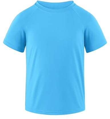 Auranso Boys Rash Guard Short Sleeve Boys Swim Shirt UPF 50+ Quick Dry Shirt Blue 9-10 Years