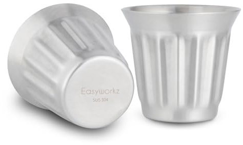Easyworkz Stainless Steel Double-Wall Espresso Cups Set of 2, Vertical Stripe Design,150ml, Brushed Silver