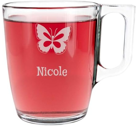 Ocadeau Teetasse aus transparentem Glas personalisierte graviert - Konische Teetasse mit Henkel mit Gravur Text