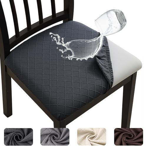 Meision Esszimmerstuhl Sitzbezüge TPU-Laminierung Wasserdicht 4er Set, Stretch Stuhlhussen Abnehmbare Waschbar, Esszimmerstuhl Sitzkissen Hussen für Küche, Esszimmer, Hotel, Hochzeit, Grau