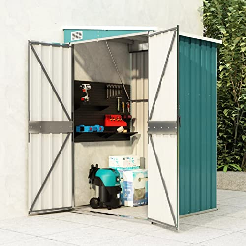 LAPOOH Wand-Geräteschuppen, Gartenhaus, Gerätehaus, Fahrradgarage, Gartenhütte, Gartengerätehaus, Geräte Schuppen, Grün 118x100x178 cm Verzinkter Stahl