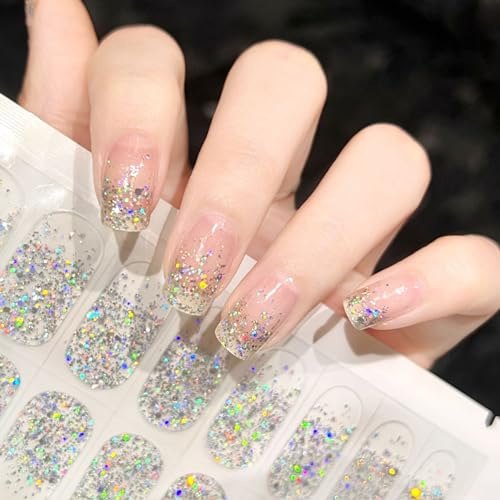 Boloshine 22Pcs UV Gel Nagelfolien, Gelnägel Salonqualität Halbgehärtete UV Gel Strips, Langanhaltend Nagelsticker Selbstklebend, Nagelaufkleber UV/LED-Lampe Erforderlich (Traumhafte Milchstraße)