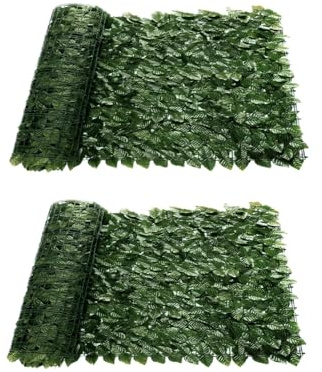 Anttyscar 1 x 3M Artificial Ivy Fence Screen, Fence Screening Trellis with Artificial Leaves Privacy Trellis Roll for Balcony Outdoor Garden Wall Mat Decoration, Green（2PCS）