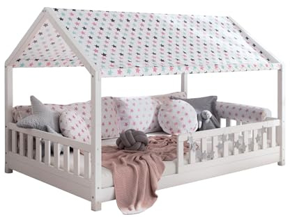 TiCAA Betthimmel Hausbett (2er Set) – Kinderbett Vorhang aus Polyester, Stoffhimmel, Dachvorhang, Hausbett Deko für Mädchen & Jungen