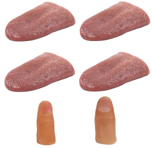 4 Piezas de lenguas Falsas, 2 Piezas de Dedos Falsos, Juguetes de Broma, lenguas Artificiales, Accesorios de actuación, Juguetes Divertidos