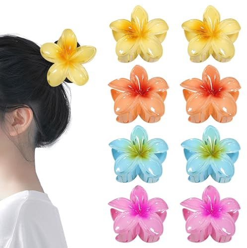 JASFLY Clips de Garras de Flores,8 Piezas Pinza Pelo Flor,Fuerte Antideslizante Flor Pinzas Pelo Mujer,Pinzas Pelo Mujer Flor Para Niñas Mujeres Para Fiestas Diarias y Viajes (4 Colores)