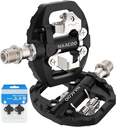 NAACOO Fahrradpedale mit doppelter Plattform, kompatibel mit Shimano SPD Mountain-Pedalen, 3-versiegeltes Lager, leichte Fahrradpedale für Outdoor-Spin-Übungen, Peloton-Passform, Trekkingrad (+ Cle)