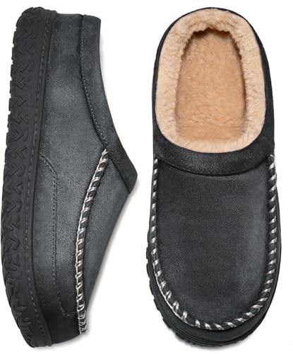 Pantofole da uomo in memory foam, calde, comode, per interni ed esterni, Grigio, 44/45 EU