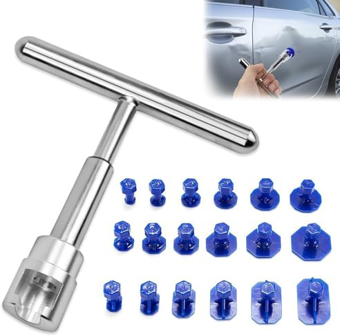 YNOYMO Dellen Reparaturset Auto Werkzeug Ausbeulwerkzeug Karosserie Beulenzieher Auto Dellen Rausziehen T Bar Puller mit 18 Stück Saugnapf Dellenzieher Lackfreies Beulen Reparatur Autowerkzeug Set