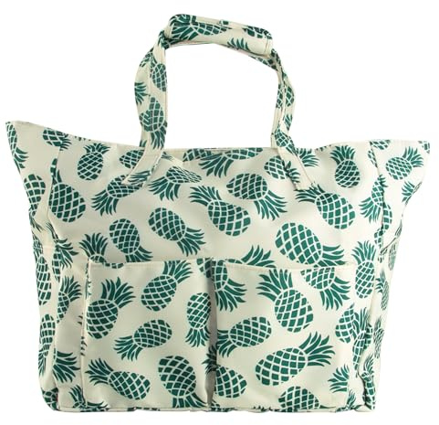 ACTOYS Strandväska XXL Familj, Strandväska Med Dragkedja, Badväska Dam, Poolväska, Vattentät, 45 X 40 X 20 Cm, Ananas