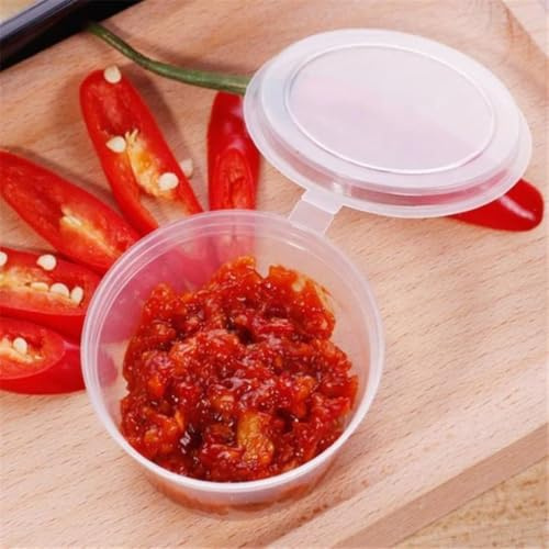 HOT BARGAINS 200 Pack 2oz/60ml Hinged Sauce Pots Clear Round Reusable Plastic Containers with Lids