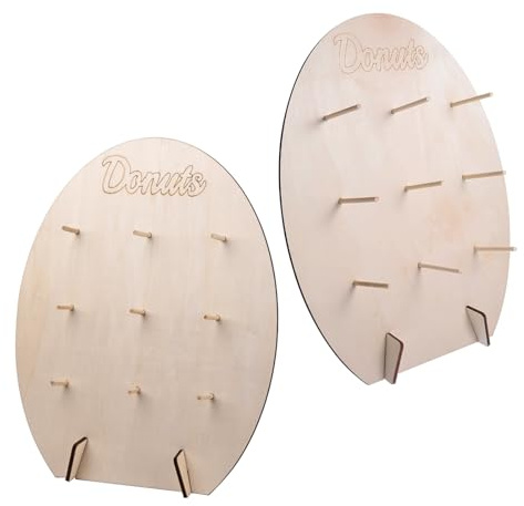 Donuts Espositore, 2 Pcs Espositore per Ciambelle Donuts Espositore Donut Display Stand, Porta Donuts Supporto per Ciambelle Legno per Matrimoni Compleanni Feste Decorazioni 40x30 cm (Lettere Scavate)