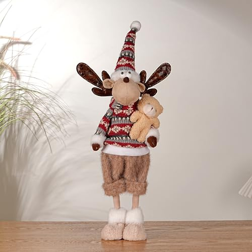 Dedrian11 Decorazione natalizia, statuette natalizie con simpatica renna in maglioni natalizi, decorazione per interni per albero di Natale, stanza e finestra, (multicolore)