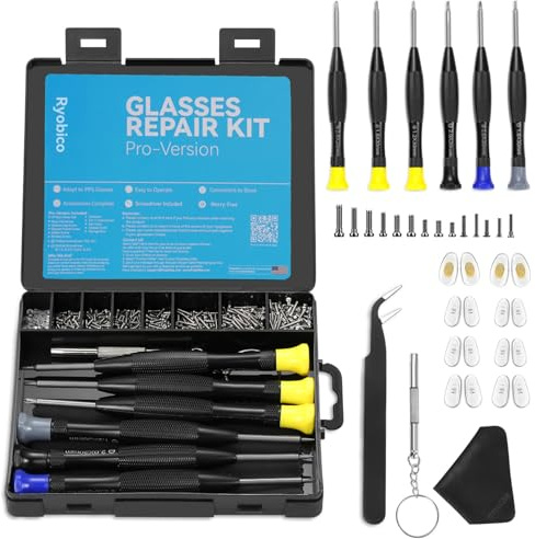 Glasses Repair Kit, Spectacle Repair Screwdriver Tool Set, 6 Magnetic Screwdriver and 10 Pairs Nose Pads, Mini Screwdriver, Screws, Tweezers, Glasses Cloth for Glasses, Sunglass and Watch Repair