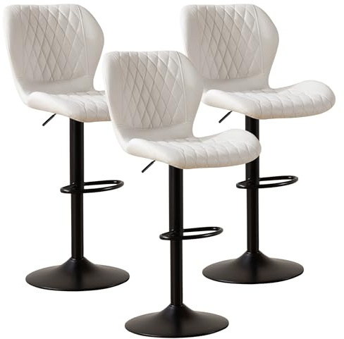 YUUIJOAA Barhocker,Bar Stühle mit Lehne, 360°Drehstuhl Küchenstuhl, Höhenverstellbar, PU-Kunstleder, für Esszimmer Heimbar Kücheninsel (Beige, 3 PCS)