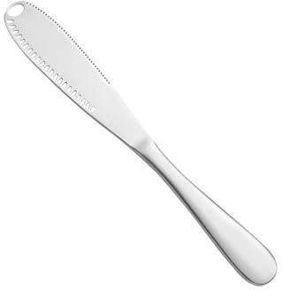BE-TOOL 3 in 1 Butter Knife Stainless Steel Serrated Knife With Holes Comfortable Handle & Dishwasher Safe Silver (L)