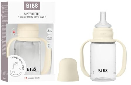 BIBS Borraccia Educativa 150 ml – Bicchiere Antigoccia con Manici Facili da Afferrare & Beccuccio Morbido in Silicone – Tazza Allenamento Senza BPA per Neonati (0+ Mesi) - Ivory