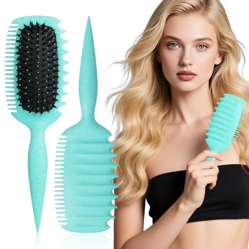 Cepillo rizador para rizos, desenredar suavemente y peinar sin tirones - Mango ergonómico, antiestático, adecuado para hombres, mujeres y niños, también como cepillo para el pelo (verde)