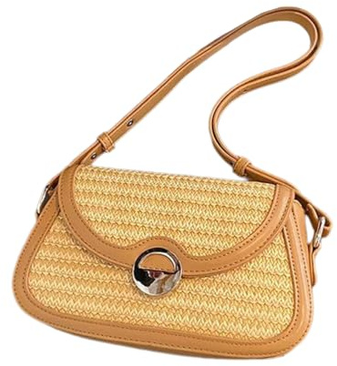 Dasbsug Bolso de playa retro para mujer, bolso de paja para axilas, bolso cruzado a juego, tejido a mano, hombro de compras, citas, hombro tejido a mano, paja, playa, retro, cruzado, para viajes, Té