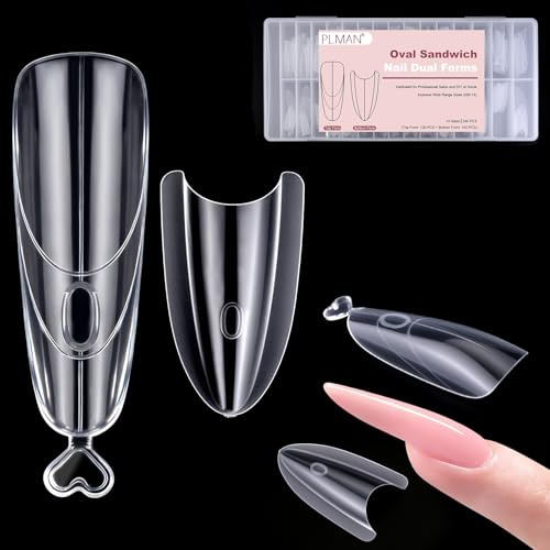 Plman 240 PCS Sandwich Nail Dual Forms, Nail Extension Kit for Beginner & Professional, 14 Sizes Dual Form for Polygel and Builder Gel, Salon and Home DIY Nail Art Tools (Oval)
