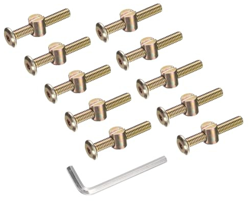 QUARKZMAN 10 Stück Bettgestell Schrauben M6x40mm Innensechskant Zylinderkopfschrauben Mit Fassondmuttern Ersatzteilset & M4 Innensechskantschlüssel Für Möbel Betten Stühle