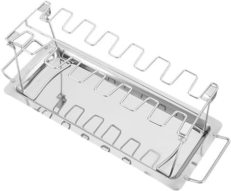 DIYEAH Support à Poulet en Acier Inoxydable 14 Fentes avec Bac Récupérateur de Jus Grille à Griller pour Cuisses et Ailes de Poulet Rôtissoire pour Four et Barbecue Accessoire Cuisson