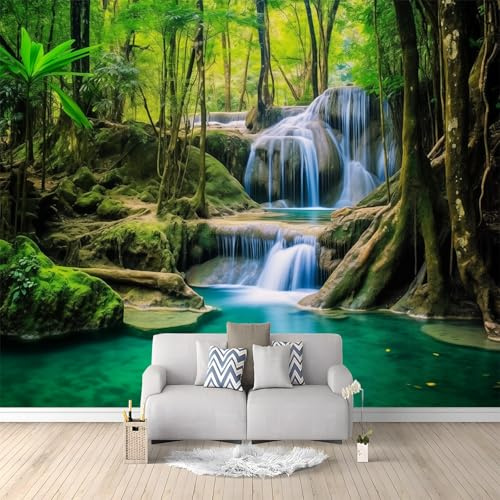 Fotomurale 3D XXL in TNT 300 x 210 cm - Paesaggio Piante Cascata Foresta Carta da Parati Moderna per Soggiorno e Camera da Letto - Colorato Carta da Parati Fotomurale Decorativa