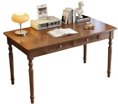 Console in legno con cassetto, gambe a mandrino, tavolo da studio in legno di gomma, spaziosa postazione di lavoro per camera da letto e soggiorno, altezza 76,2 cm, finitura noce