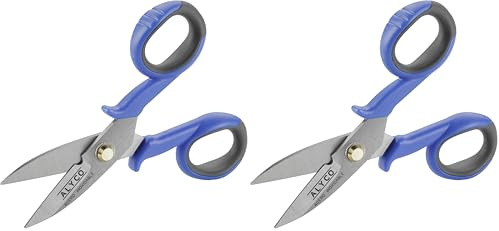 Alyco - Tijeras para Electricista Profesional de Acero Inoxidable | 145 mm | Herramienta con Muesca Pelacables Dentada y Remache Ajustable para Corte de Precisión (Paquete de 2)