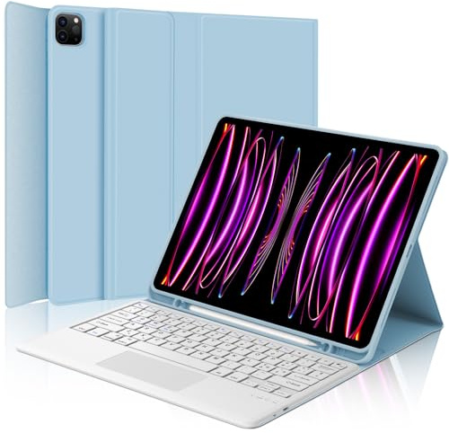 WINCHKING Tastiera per iPad Pro 12.9 con Touchpad, Cover con Tastiera per iPad pro 12.9, Custodia QWERTY Bluetooth Magnetica Keyboard per pro 12.9 pollici 6/5/4/3 Generazione, Azzurro