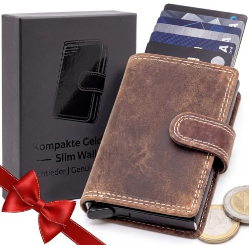 Pixelstudio Leder Herren Geldbörse klein mit Münzfach. Echtleder Kartenetui, Slim Wallet Geldbeutel mit Kreditkartenetui Portmonee