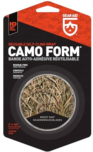 Gear Aid Camo Form Cinta de camuflaje autoadherente y reutilizable, 5 x 366 cm, mejora el agarre y protege las manos y el equipo de superficies calientes o frías, 1 unidad, diseño Shadow Grass Blades