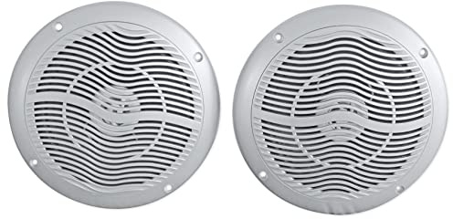 Rockville Rmc65s Par 6,5 tum 600 W vattentäta marina båthögtalare 2-vägs, silver | 600 W topp/150 W RMS CEA-kompatibel, 4 ohm, polypropylenkon, ABS-korg, UV-resistent, inkluderar tråd