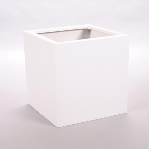Blumenkübel Fiberglas quadratisch 50x50x50cm perlmutt weiß.
