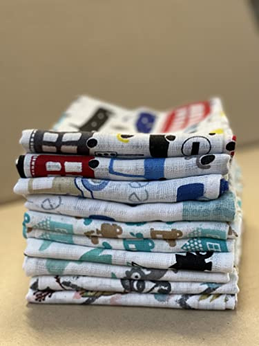 10 Stück - Stoffwindeln mit buntem Aufdruck Stoffwindel Windeln Windel Mullwindeln Spucktuch Spucktücher 70x80 cm