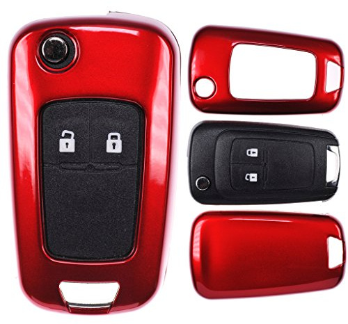 Klapp Schlüssel Cover Harthülle Metallic Rot kompatibel mit Opel Astra J Corsa D Meriva Insignia Zafira Adam