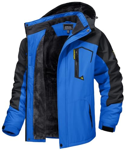 MAGCOMSEN Herren Winter Skijacke Fleece Gefüttert Winterjacke Outdoor Verdickt Softshelljacke Wasserdicht Winddicht Jacke Atmungsaktiv Funktionsjacke mit Abnehmbarer Kapuze