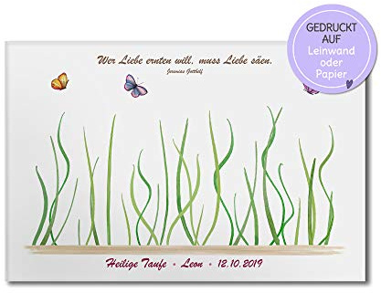FEENSTAUB Gästebild Taufe, Gästebuch Fingerabdruck Taufe, personalisiertes Fingerabdruckbild, Fingerprint Willkommensfeier, Taufbild Fingerabdruck, Taufbaum Fingerabdruck Leinwand, Blumen