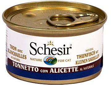 Schesir Cat Natural Thunfisch mit Sardellen, Katzenfutter nass, 24 Dosen x 85 g