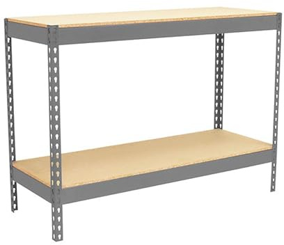 Simon Rack Banco de Trabajo Taller, Mesa de Trabajo Taller, Carga Máxima 400 kg, 900x1800x900 mm, Bricolaje, 2 Alturas, Gris/Madera - BT-BASIC