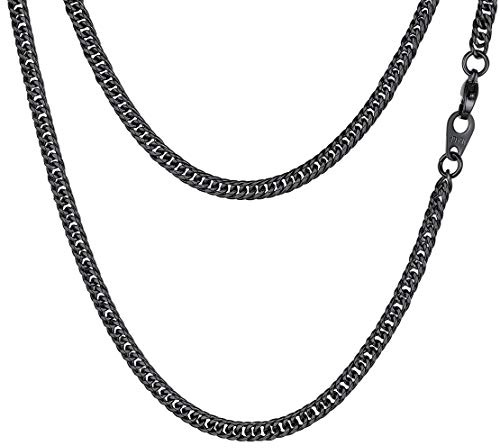 FindChic Collana Uomo Nero a Catena Maglia Cubana Miami in Acciaio Inossidabile Piatta 6mm Lunghezza 51cm Collana Uomo Acciaio Regalo per Ragazzo