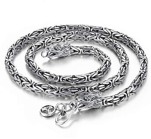 YCYR 925 Sterling Silber Schmuck, Herren Vintage Handgefertigte Quadratische Byzantinische Königskette, Nordische Wikinger Mythologie Drachenkopf Talisman Halskette