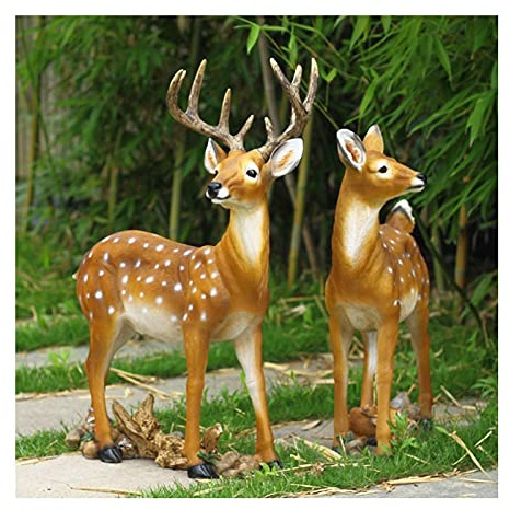 RAN Sika Deer Sculpture Animal Sculpture Résine Doe et Statue de cerf Debout Statue de Jardin d'extérieur Décoration de la pelouse de la pelouse Ornement