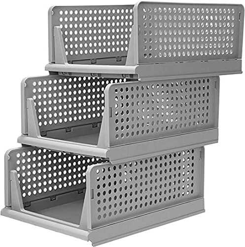 RAIN QUEEN 3 Stück Faltbaren und Stapelbar Kleiderschrank Aufbewahrungsboxen für Schlafzimmer Kleidung Lagerung Kunststoff Organizer Schublade (Stil 1, 3) | Graue，Kunststoff Organizer Schublade,Geeignet für die Kleideraufbewahrung im Schlafzimmer,Ankleidezimmer und in Mietwohnungen