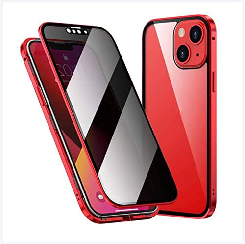 XWCG Case for Iphone 13 Mini/13/13 Pro/13 Pro Max Magnetic Adsorption Shockproof Metal Bumper Anti Peeping Double-Sided Tempered Glass Privacy Screen Protector Case,Red,13 mini