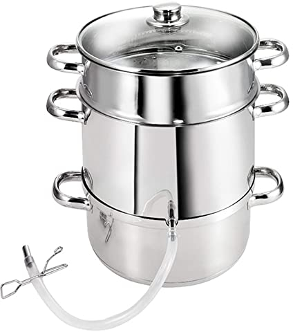 Los 28Cm 11 Cuartos Exprimidor De Frutas A Vapor 304 Acero Inoxidable Vegetales Exprimidor De Vapor Maceta Con Manguera Y Tapa De Vidrio Templado Para Hacer Jugo Gelatina, Pasta (Plata)